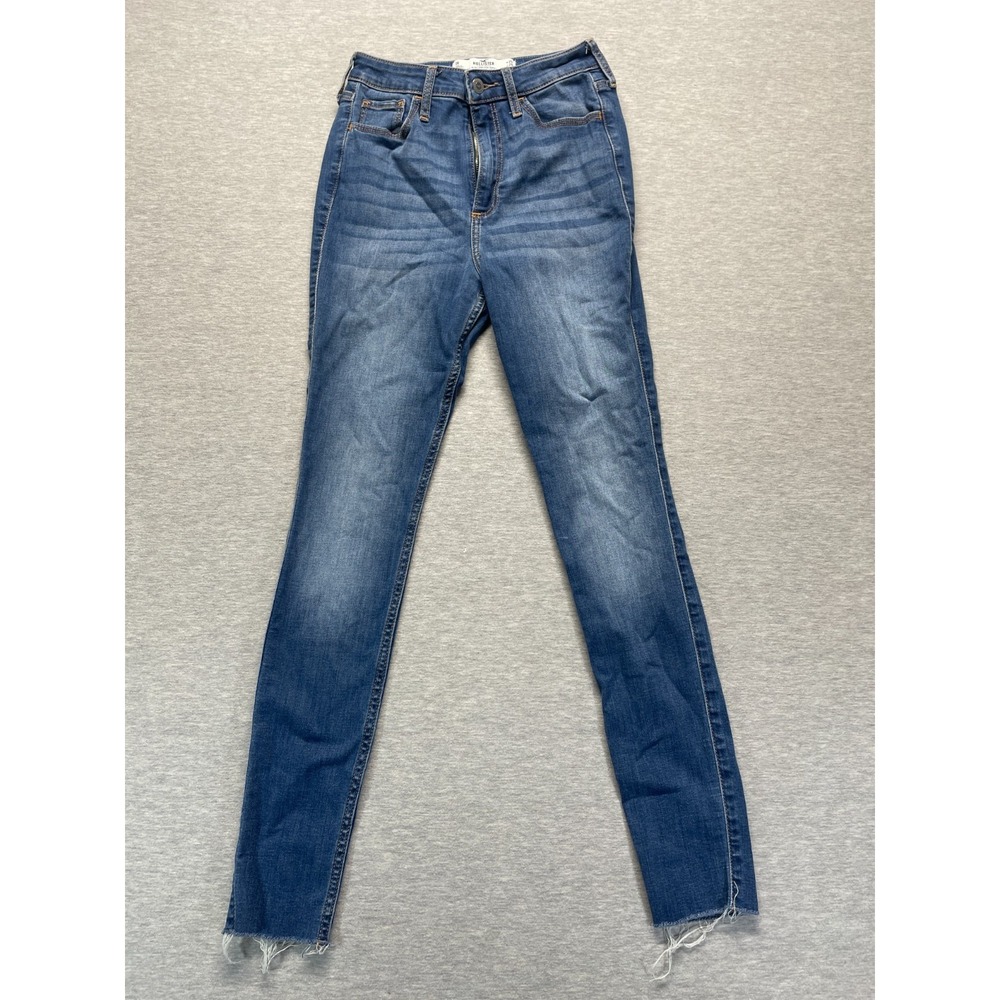 Hollister Curvy Ultra High Rise Super Skinny Jeans Womens 1R Blue Denim Raw Hem